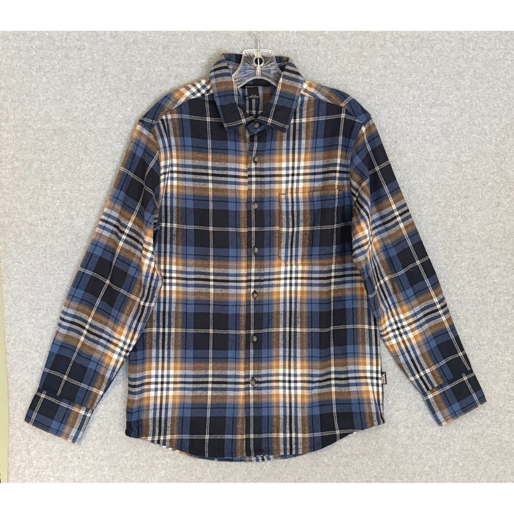 Eddie Bauer Flannel Outdoors Shirt Mens Small Blue Brown Winter Plaid Workwear